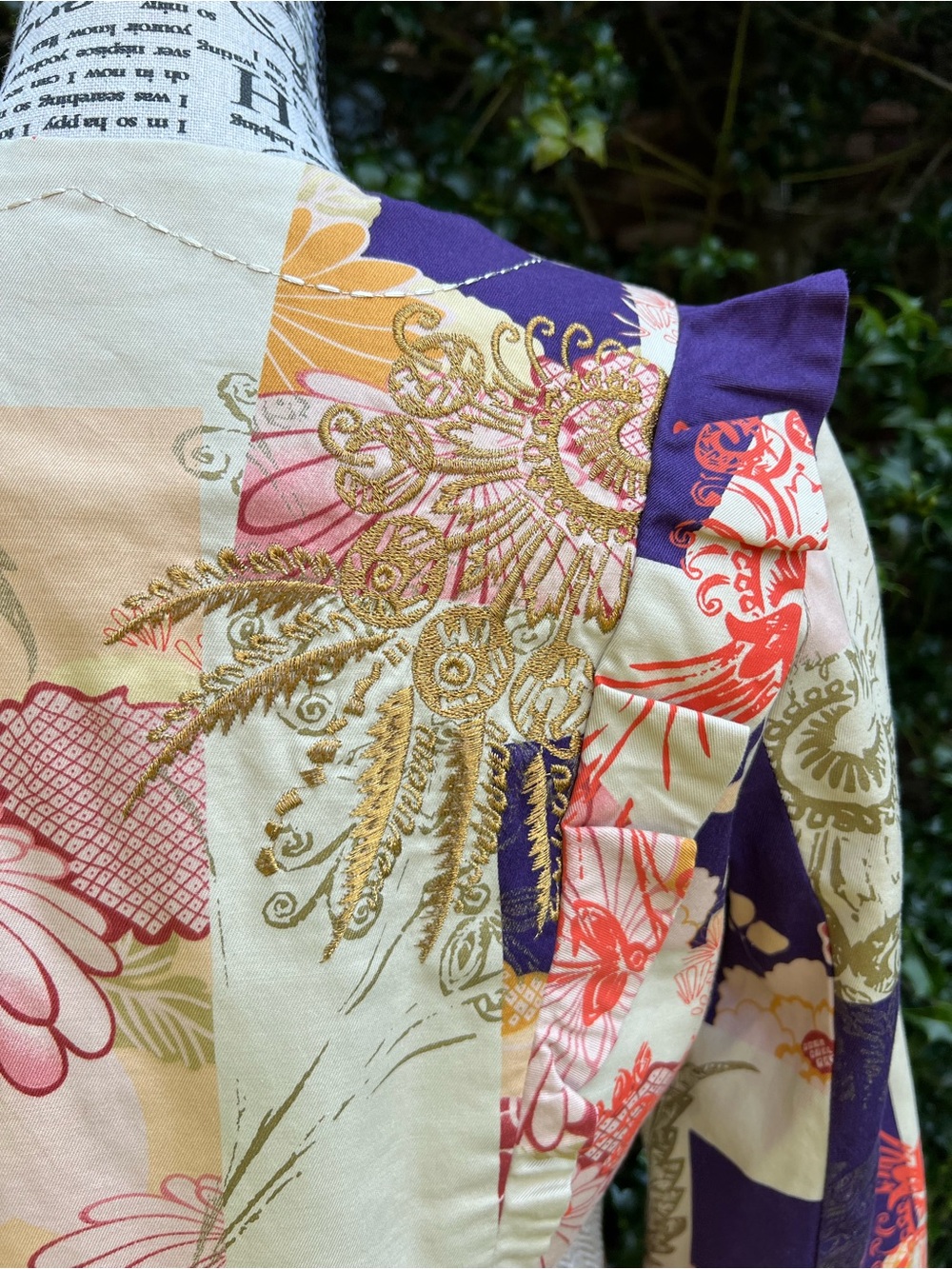 Anthropologie elevenses Floral Patchwork Wrap Blazer in Purple & Cream 8 - Picture 8 of 16